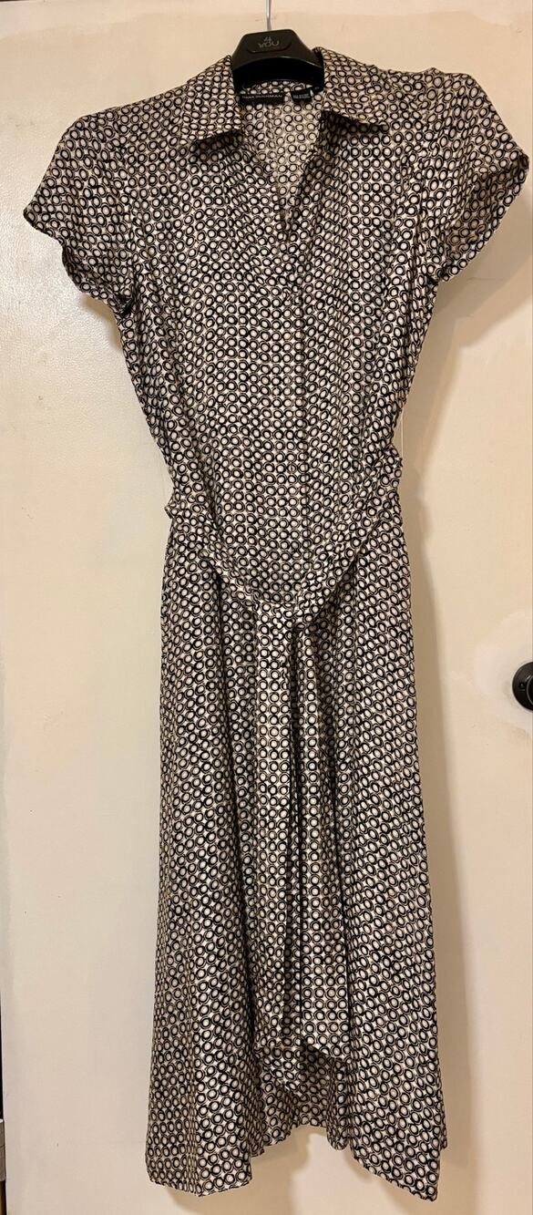 Vintage Dana Buchman 100% Silk Shirt Dress Geometric Print Midi Belted size 12